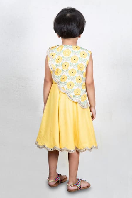 Shop Little Brats Blue Rayon Mirrors Printed Overlay Cape And Dress Set at Aza Fashions Shop_Little Brats_Blue Rayon Mirrors Printed Overlay Cape And Dress Set _at_Aza_Fashions