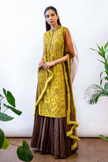 Labbada Embroidered Silk Kurta Lehenga Set 