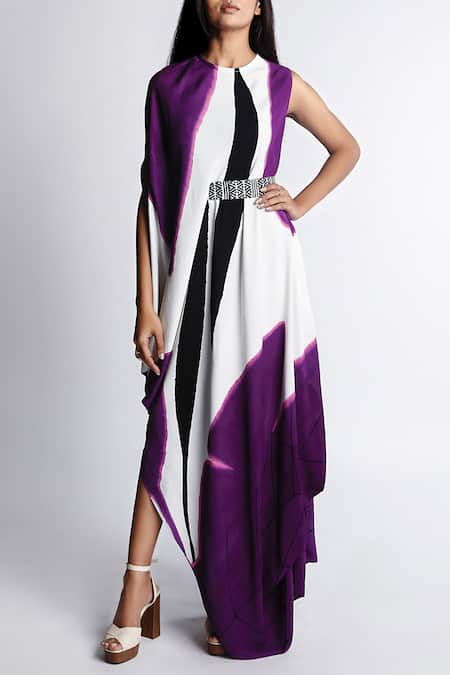 Vedika M Abstract Print Draped Maxi Dress 