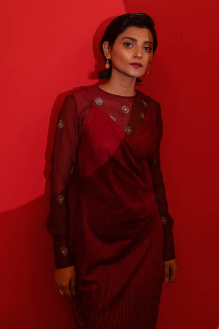 Buy The Loom Art Red Chanderi Organza , Pure Inner Bodycon With Embroidered Camisole Online at Aza Fashions Buy_The Loom Art_Red Chanderi Organza , Pure Inner Bodycon With Embroidered Camisole _Online_at_Aza_Fashions