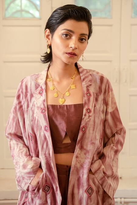 Buy_The Loom Art_Beige Top And Pant Chanderi  Jacket Cotton Shibori & Set _Online_at_Aza_Fashions