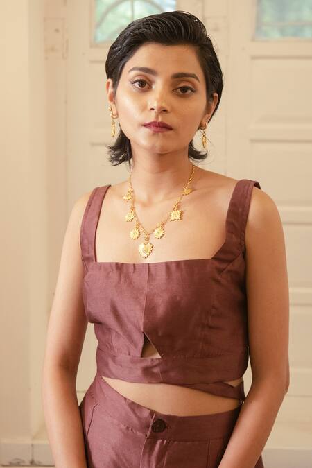 Shop_The Loom Art_Beige Top And Pant Chanderi  Jacket Cotton Shibori & Set _Online_at_Aza_Fashions