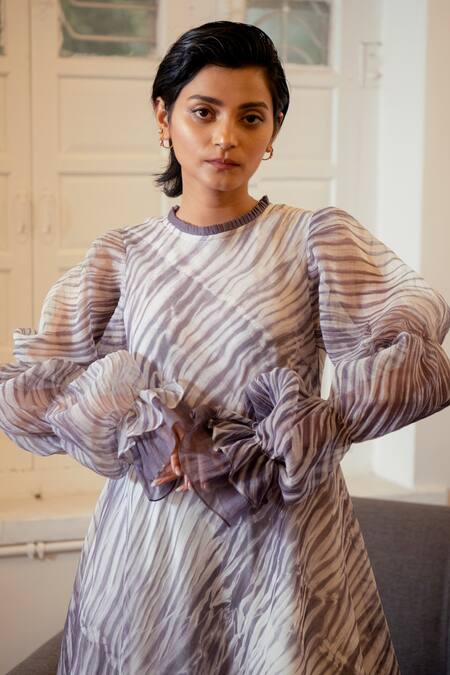 Shop_The Loom Art_Purple Chanderi Organza Silk Round Shibori Layered Dress _Online_at_Aza_Fashions