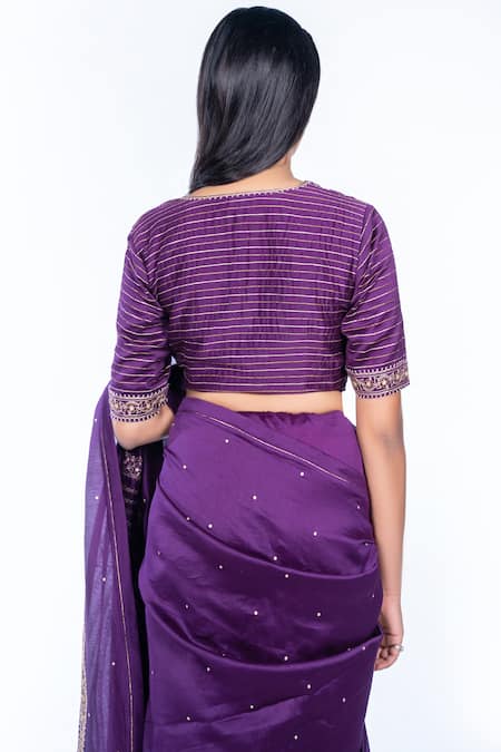 Buy_Deep Thee_Purple Chanderi Silk V Neck Saree With Blouse _Online_at_Aza_Fashions