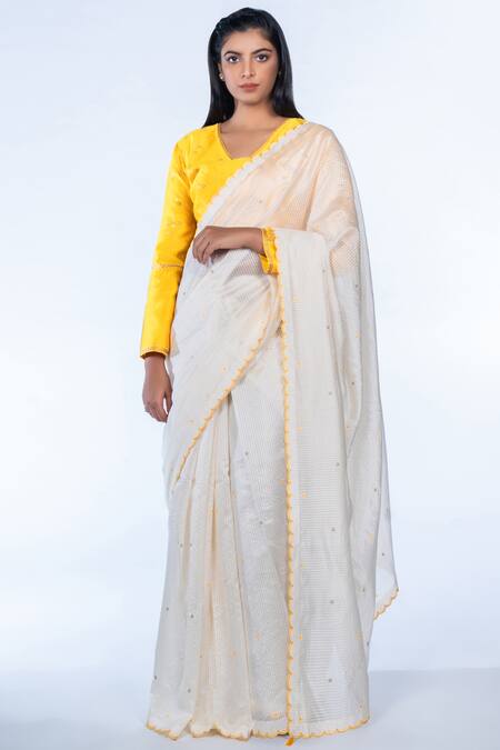 Off whitte handloom chanderi saree - WEAVER STORY - 4218471