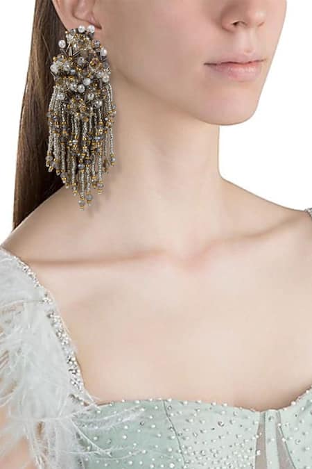 Buy Grey Earrings, Multi Color Wedges with Solids Yellow Dresses Scrapbook  Look by jjsonal.sj
