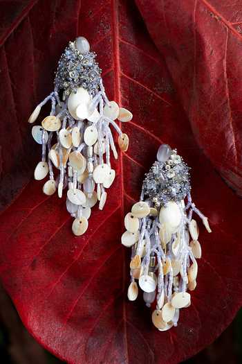 House Of D"Oro_Blue Beads Sampaguita Dangler Earring_Online_at_Aza_Fashions