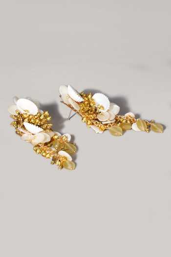 Buy_House Of D"Oro_Green Shells And Beads Sampaguita Clustered Dangler Earrings_Online_at_Aza_Fashions
