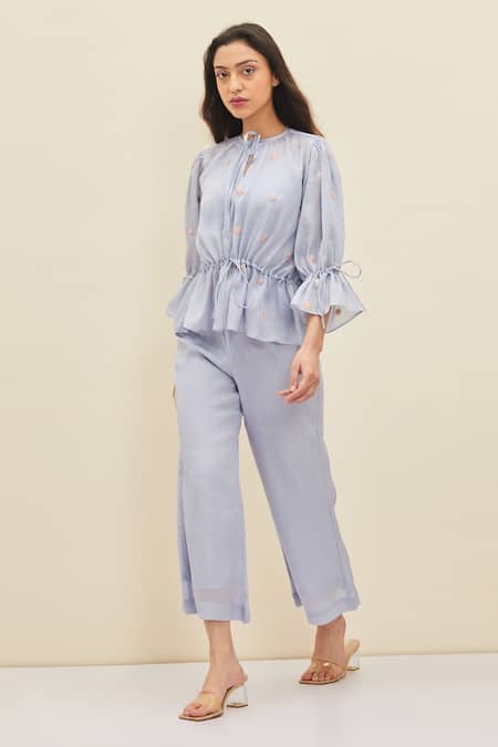 Meadow Pink Silk Plain Lera Flared Pant 