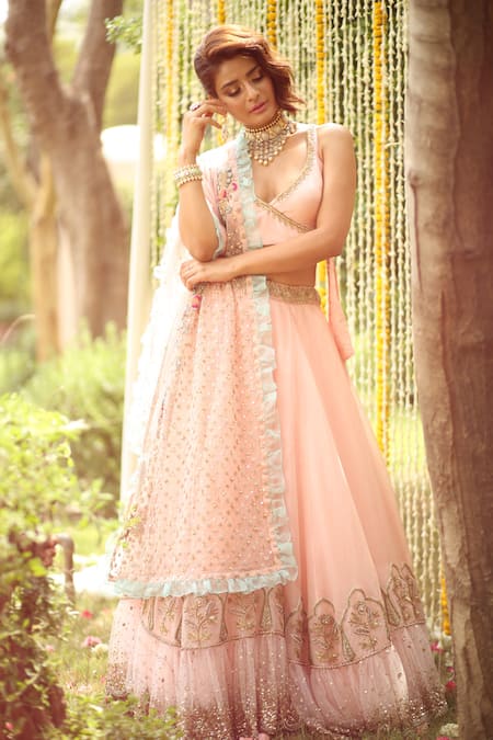 Rajiramniq Embroidered Organza Lehenga Set 