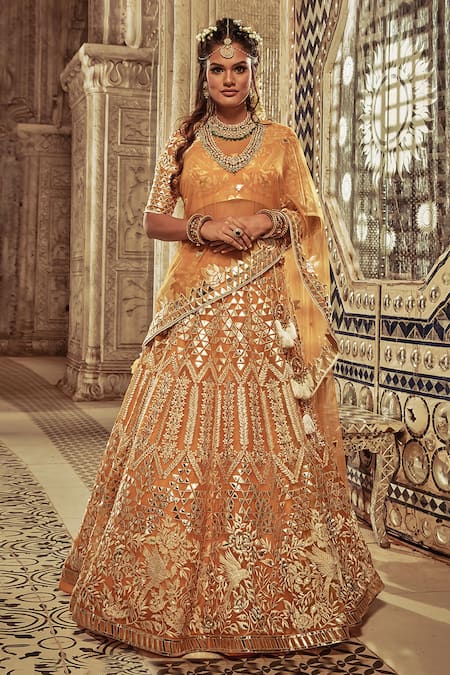 Archana Kochhar_Yellow Lehenga And Blouse Organza Dupatta Net Leather Genda Work Bridal Set _Online_at_Aza_Fashions