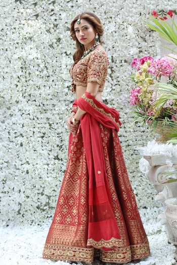 Archana Kochhar Brocade Hand Embroidered Lehenga Set Online at Aza Fashions Archana Kochhar_Brocade Hand Embroidered Lehenga Set_Online_at_Aza_Fashions