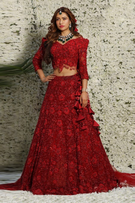 Archana Kochhar Floral Resham Embroidered Bridal Lehenga Set 