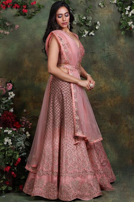 Archana Kochhar_Pink Lehenga And Blouse Raw Silk Dupatta Net Kasab Work Embroidered Ombre Set _Online_at_Aza_Fashions