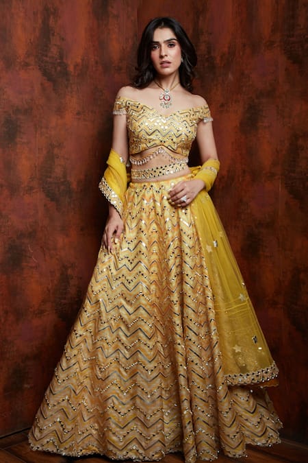 Archana Kochhar Chevron Embroidered Lehenga Set 