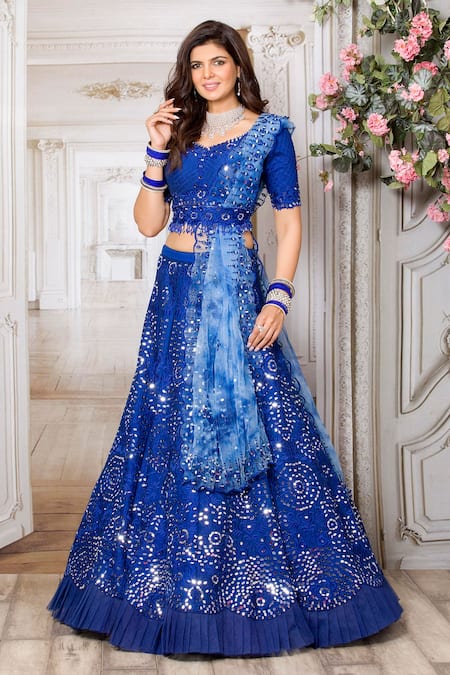 Blue Embroidered Georgette Lehenga Choli With Dupatta 2600LG02