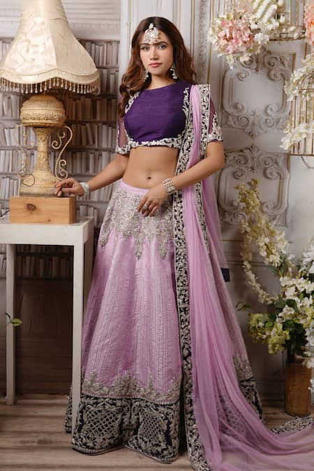Archana Kochhar Purple Lehenga And Blouse Raw Silk Dupatta Net Dori & Teasel Embroidered Set