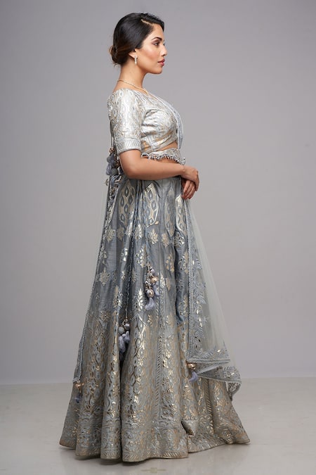 Archana Kochhar Leather Applique Lehenga Set