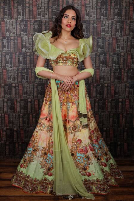 Archana Kochhar_Multi Color Dupatta Georgette, Lehenga And Blouse Raw Print Embellished Set _Online_at_Aza_Fashions