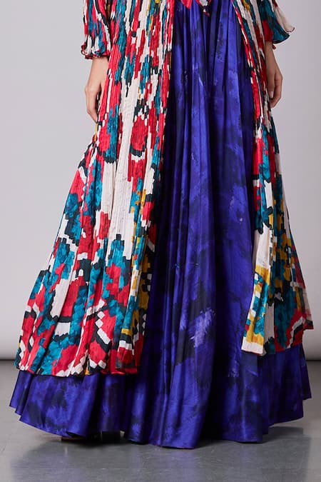 Saaksha & Kinni_Purple Chanderi Printed Lehenga _Online_at_Aza_Fashions