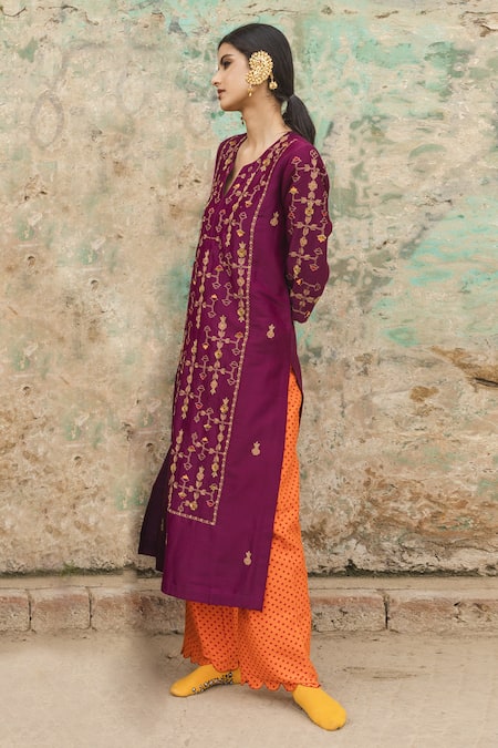 Label Earthen Chanderi Silk Kurta Set For Kids