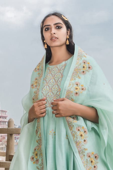 Label Earthen Chanderi Silk Anarkali Set 