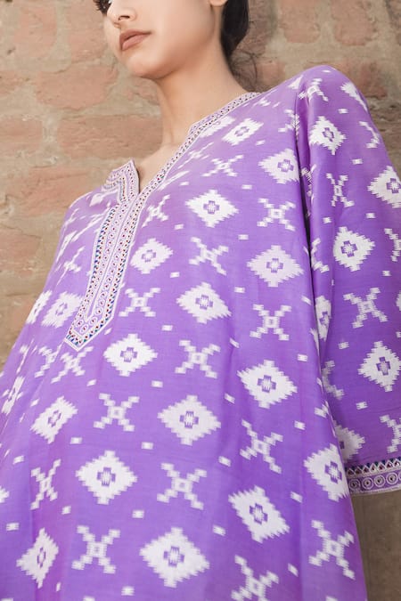 Label Earthen Lavender Geometric Print Kurta Set For Kids