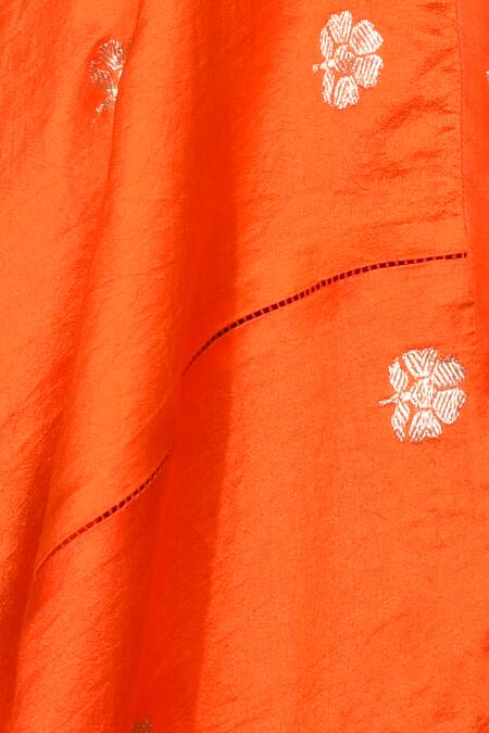 Label Earthen Orange Raw , Handwoven Banarasi V Neck Saree With Blouse at Aza Fashions Label Earthen_Orange Raw , Handwoven Banarasi V Neck Saree With Blouse _at_Aza_Fashions