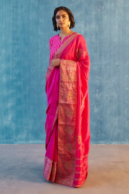 Label Earthen Chanderi Silk Saree with Blouse 