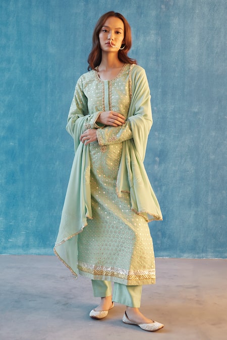 Label Earthen Embroidered Straight Kurta Set 