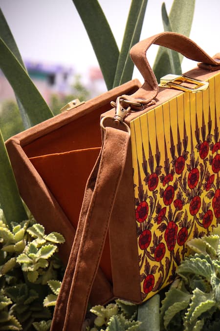 Buy LA Fiza Yellow Floral Motif Briefcase Clutch Online at Aza Fashions Buy_LA Fiza_Yellow Floral Motif Briefcase Clutch _Online_at_Aza_Fashions