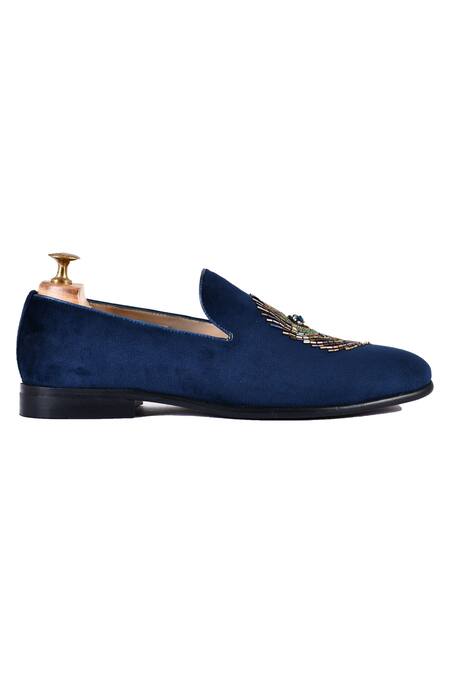 Luxoro Formello_Blue Embellished Artemio Feather Loafers _Online_at_Aza_Fashions