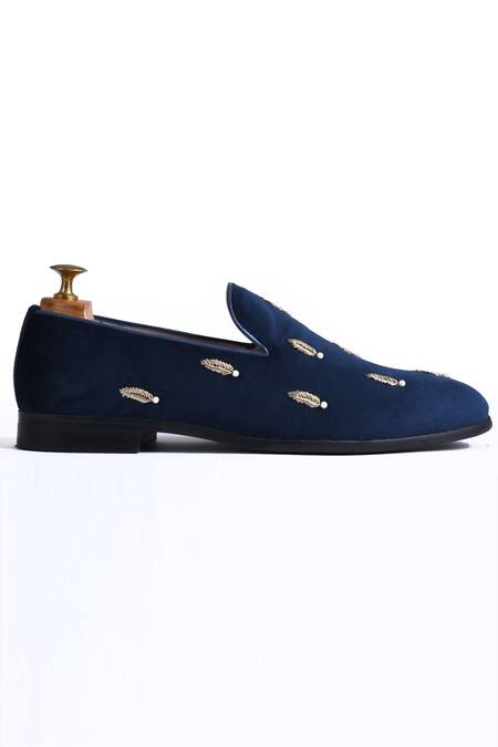 Luxoro Formello_Blue Embroidered Carlos Loafers _Online_at_Aza_Fashions