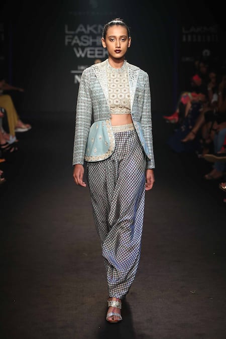 PUNIT BALANA Crop top with peplum jacket & dhoti pants 