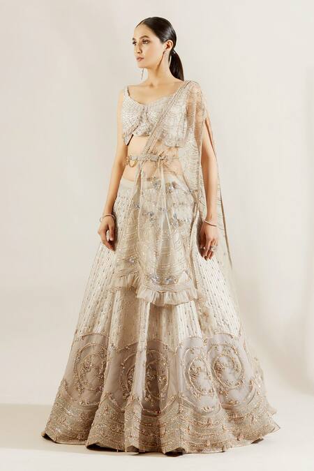 Buy Adaara Couture Grey Raw Silk, Net V Neck Embellished Bridal Lehenga Set Online at Aza Fashions Buy_Adaara Couture_Grey Raw Silk, Net V Neck Embellished Bridal Lehenga Set _Online_at_Aza_Fashions
