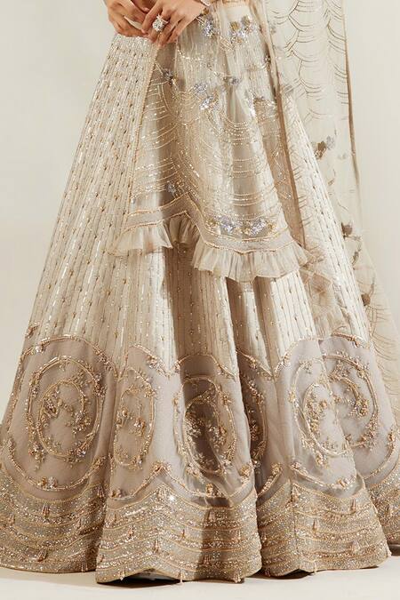 Adaara Couture Grey Raw Silk, Net V Neck Embellished Bridal Lehenga Set at Aza Fashions Adaara Couture_Grey Raw Silk, Net V Neck Embellished Bridal Lehenga Set _at_Aza_Fashions