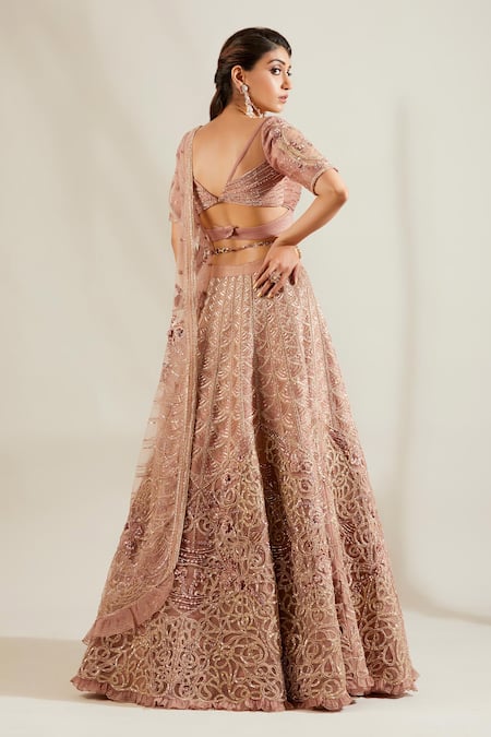 Shop Adaara Couture Purple Organza, Net, Satin Sweetheart Neck Embellished Bridal Lehenga Set at Aza Fashions Shop_Adaara Couture_Purple Organza, Net, Satin Sweetheart Neck Embellished Bridal Lehenga Set _at_Aza_Fashions