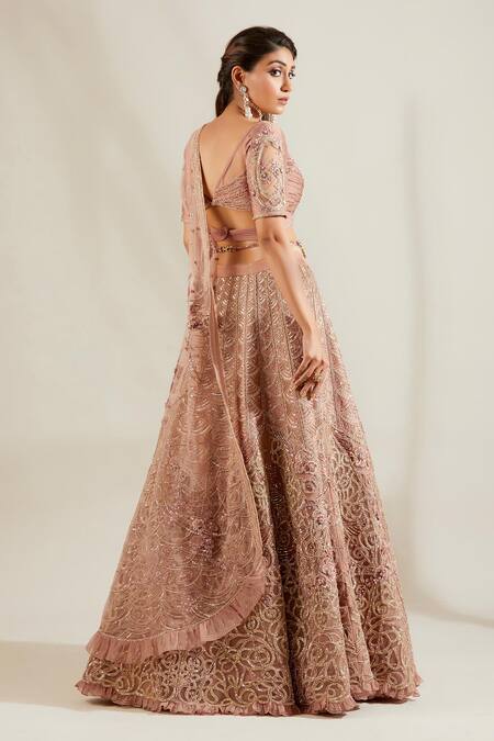 Adaara Couture Purple Organza, Net, Satin Sweetheart Neck Embellished Bridal Lehenga Set Online at Aza Fashions Adaara Couture_Purple Organza, Net, Satin Sweetheart Neck Embellished Bridal Lehenga Set _Online_at_Aza_Fashions