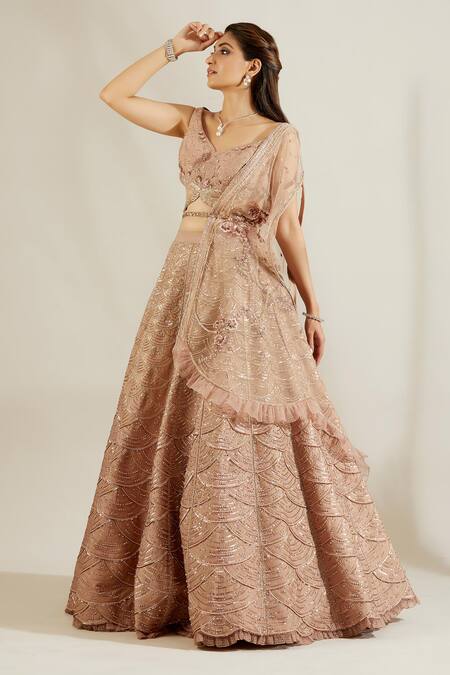 Adaara Couture Purple Raw Silk, Net V Neck Embellished Bridal Lehenga Set Online at Aza Fashions Adaara Couture_Purple Raw Silk, Net V Neck Embellished Bridal Lehenga Set _Online_at_Aza_Fashions