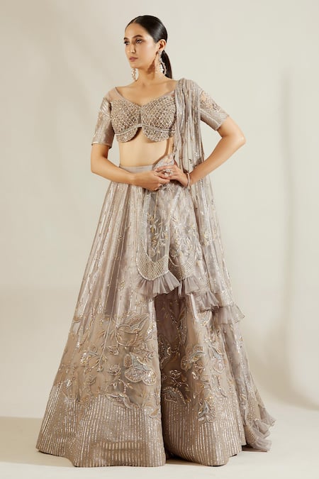 Adaara Couture Grey Raw Silk, Organza, Net Sweetheart Neck Embellished Bridal Lehenga Set Online at Aza Fashions Adaara Couture_Grey Raw Silk, Organza, Net Sweetheart Neck Embellished Bridal Lehenga Set _Online_at_Aza_Fashions