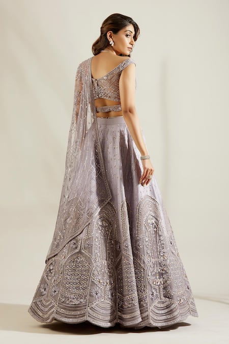 Shop Adaara Couture Purple Raw Silk, Net, Georgette Sweetheart Neck Embellished Bridal Lehenga Set at Aza Fashions Shop_Adaara Couture_Purple Raw Silk, Net, Georgette Sweetheart Neck Embellished Bridal Lehenga Set _at_Aza_Fashions