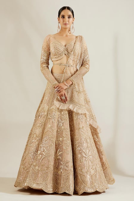 Buy Yellow Net Wedding Wear Lehenga Choli With Fancy Belt Online