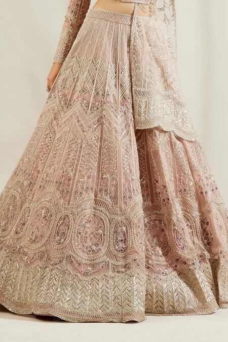 Adaara Couture Silver Net, Satin V Neck Embellished Bridal Lehenga Set at Aza Fashions Adaara Couture_Silver Net, Satin V Neck Embellished Bridal Lehenga Set _at_Aza_Fashions