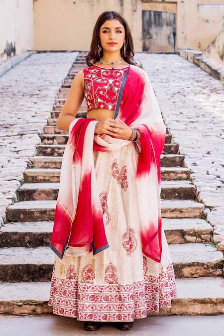 Missprint Chanderi Floral Print Lehenga Set 