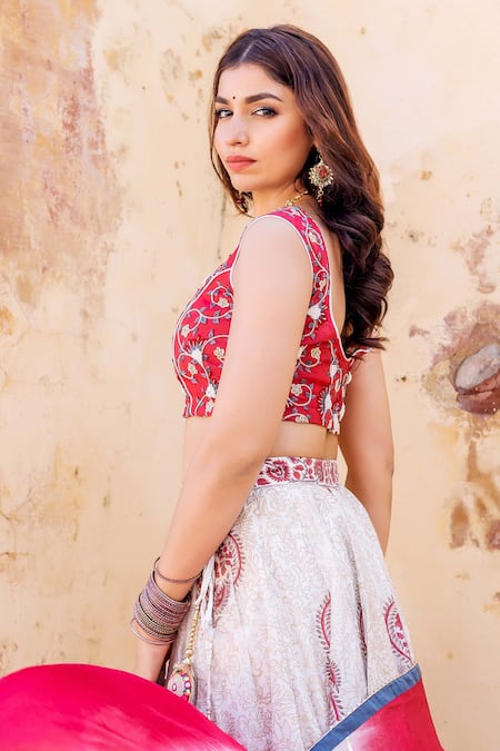 Missprint Chanderi Floral Print Lehenga Set 