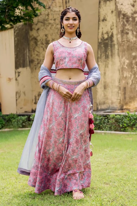 Missprint Chanderi Floral Print Lehenga Set 