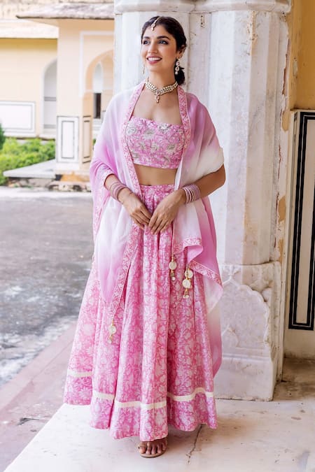 Missprint Chanderi Floral Print Lehenga Set 