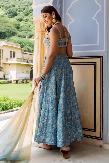 Missprint Chanderi Floral Print Lehenga Set 