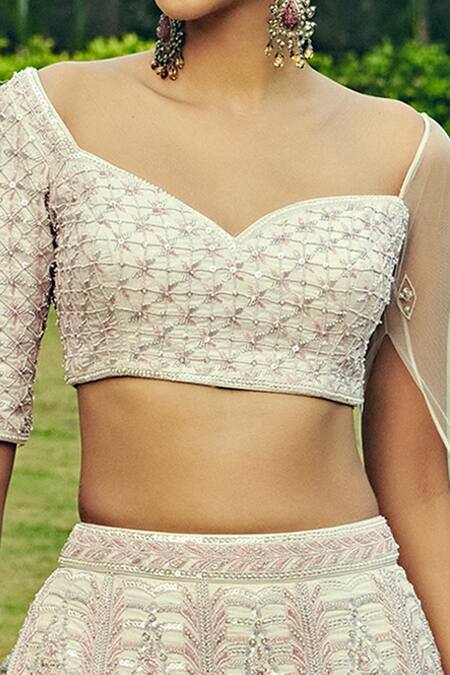 Jigar & Nikita Pink Silk Sweetheart Neck Draped Sleeve Blouse And Lehenga Set Online at Aza Fashions Jigar & Nikita_Pink Silk Sweetheart Neck Draped Sleeve Blouse And Lehenga Set_Online_at_Aza_Fashions