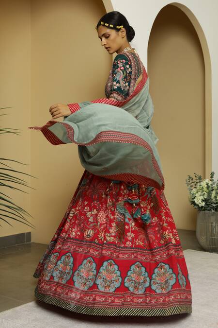 Kalista_Pink Dola Silk V Neck Aamya Lehenga Set _Online_at_Aza_Fashions